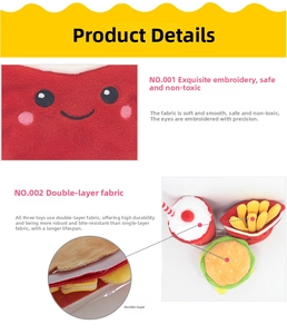 Detailed view of plush pet toys showing premium embroidery and durable composite fabric