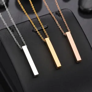 Minimalist stainless steel bar pendant necklaces in gold, silver, and rose gold finishes