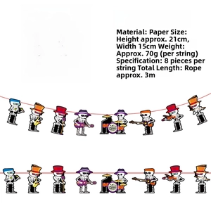 Macro detail of cartoon skeleton band paper banners for Halloween party decoration