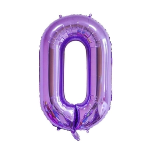 Detailed view of large purple 40-inch number 0 balloon made of premium aluminum foil