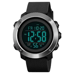 Skmei dual display digital sports watch with silver brushed bezel and black rubber strap