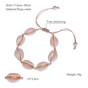 Handmade woven natural shell bracelet with adjustable white cotton rope beach jewelry