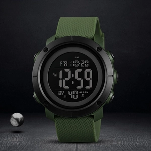 Men Digital Sports Watch Waterproof Outdoor Tactical Military Style ABS Case PU Strap EL Backlight Countdown Alarm