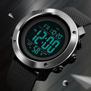 Dual display digital sports watch with stainless steel finish and silicone strap