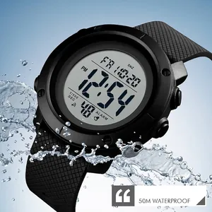 Waterproof digital sport watch with dual display and rubber strap against water splashes