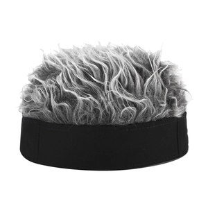 Retro brimless sailor docker cap with grey synthetic wig hair topper for party and fun