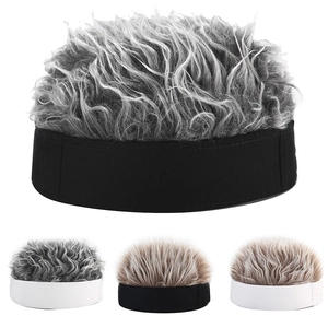 Funny Brimless Hat With Wig Cotton Novelty Punk Streetwear Landlord Cap For Men Women Outdoor Party