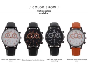 Four stylish Geneva quartz watches with faux leather straps and decorative sub-dials