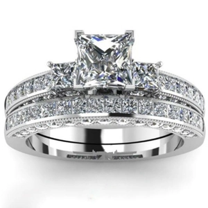 Elegant princess cut crystal diamond bridal set in white gold finish for women