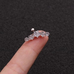 Star zircon stainless steel cartilage stud earring with five graduated silver stars