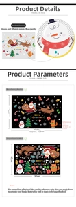 Detail of Christmas wall stickers featuring Santa, reindeer, and snowman window decorations