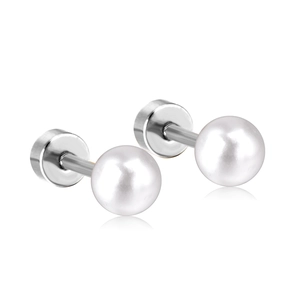 Minimalist pearl stud earrings with silver stainless steel screw backs for women