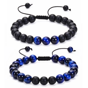 Bracelets Perlés En Oeil De Tigre Bleu Naturel Et Pierre Mate Tissés À La Main Réglables Bijoux Pour Hommes Et Femmes
