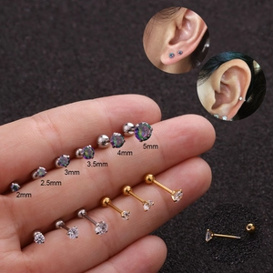 Minimalist stainless steel zircon ear studs in various sizes and finishes for cartilage