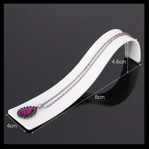 S-curve acrylic necklace stand in white with dimensions 8cm x 4cm x 4.6cm for jewelry display