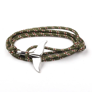 Whale Tail Woven Rope Bracelet Alloy Charm Nautical Maritime Wrap Style Adjustable For Men Women