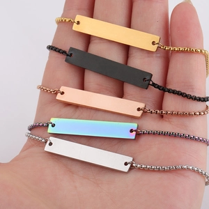 Mirror Polished Bar Bracelet Stainless Steel Adjustable Box Chain Minimalist Geometric Jewelry For Women
