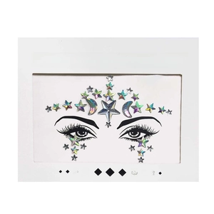 Holographic face crystal stickers featuring iridescent moon and star designs for makeup