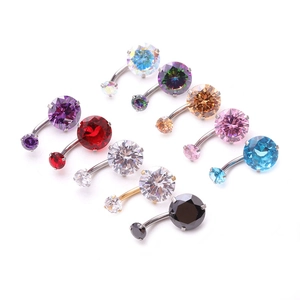 Colorful zircon belly button rings with stainless steel bars in 10 different vibrant colors
