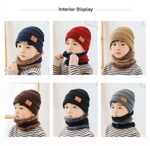 Detail view of thickened faux fleece lining in six color variants of knitted hat and scarf sets