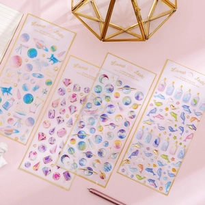 Golden holographic unicorn and celestial stickers for diary and DIY scrapbook decor
