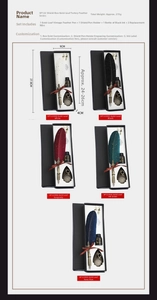 Size chart showing gold-flecked turkey feather pen set specifications and dimensions