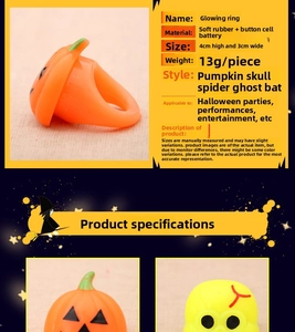 Detailed view of Halloween glowing rings showing soft rubber material and size specs