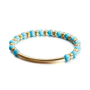 Handmade turquoise beaded bracelet with gold accents and metal tube for men and women