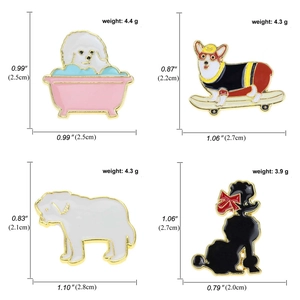 Set of four cartoon dog enamel pins featuring Corgi and Poodle designs for bags