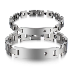 Magnetic Therapy Bracelet Stainless Steel Inlaid Rhinestone Fashion Link Chain Jewelry Gift For Couples
