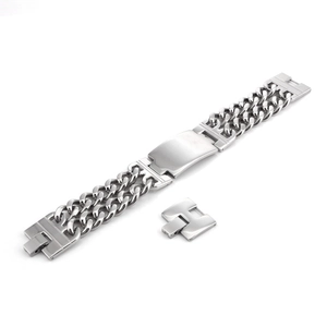 Men's punk style double-row stainless steel chain bracelet with a center nameplate