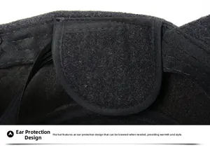 Detail of the built-in fold-out ear flaps and warm wool texture on the men's cadet cap