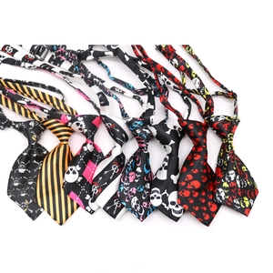 Set of 8 Halloween pet ties featuring skull patterns and adjustable buckles on white background