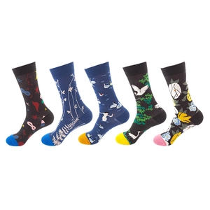Pack of 5 pairs of cartoon printed mid-calf socks in diverse colors and artistic patterns