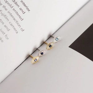 Orecchini a lobo occhio del diavolo in argento S925 con zirconi e pietra blu