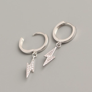 Sparkling S925 sterling silver lightning bolt hoop earrings with cubic zirconia stones