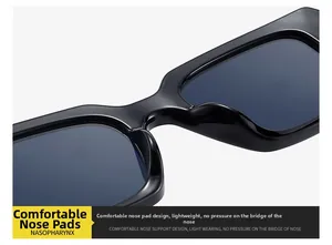 Detailed view of the integrated nose pad design on black thick-frame sunglasses