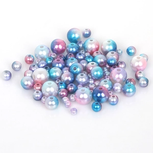 Polished 4-10mm gradient pink blue purple faux pearls round loose beads with holes