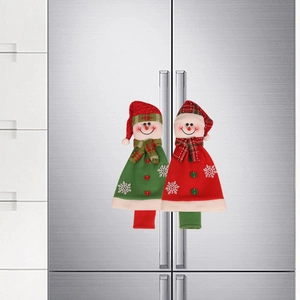 Christmas snowman refrigerator handle covers in red and green for festive kitchen decor