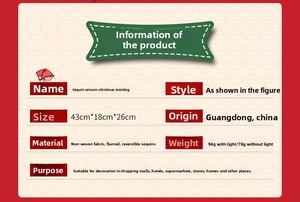 Detailed size and material specification chart for the sequin unicorn Christmas stocking