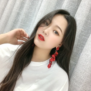 Elegant long red flower petal tassel earrings for women with a trendy drop style