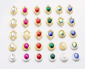 Flatback alloy nail charms with colorful rhinestones and faux pearls in various shapes