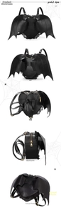 Detailansicht des herzförmigen Gothic-Rucksacks mit Fledermausflügeln und schwarzer Spitze