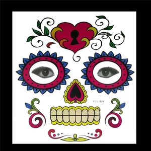 Colorful Day of the Dead face tattoo stickers with floral patterns for Halloween makeup