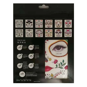 Detailed back packaging view of Day of the Dead face tattoos with dual-language instructions