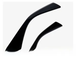 Detail of ergonomic curved black temple tips on sunglasses for comfortable fitting