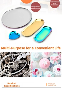 Nordic oval stainless steel metal storage trays in gold and iridescent finish