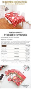 Detailed size chart and material specifications for festive Christmas polyester tablecloths