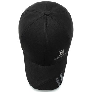 Black winter baseball cap for older men featuring thick warm fabric and side embroidery