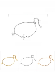 Detailed size chart of stainless steel star bracelet with Love charm and color options